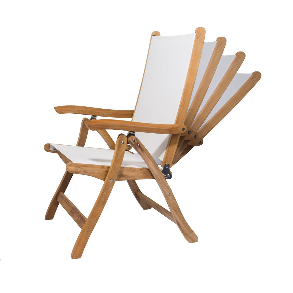 Royal Teak Collection P23 7-Piece Teak Patio Dining Set with 64/80/96x39.5-Inch Double Leaf Rectangular Expansion Table & Florida Sling Reclining Chairs
