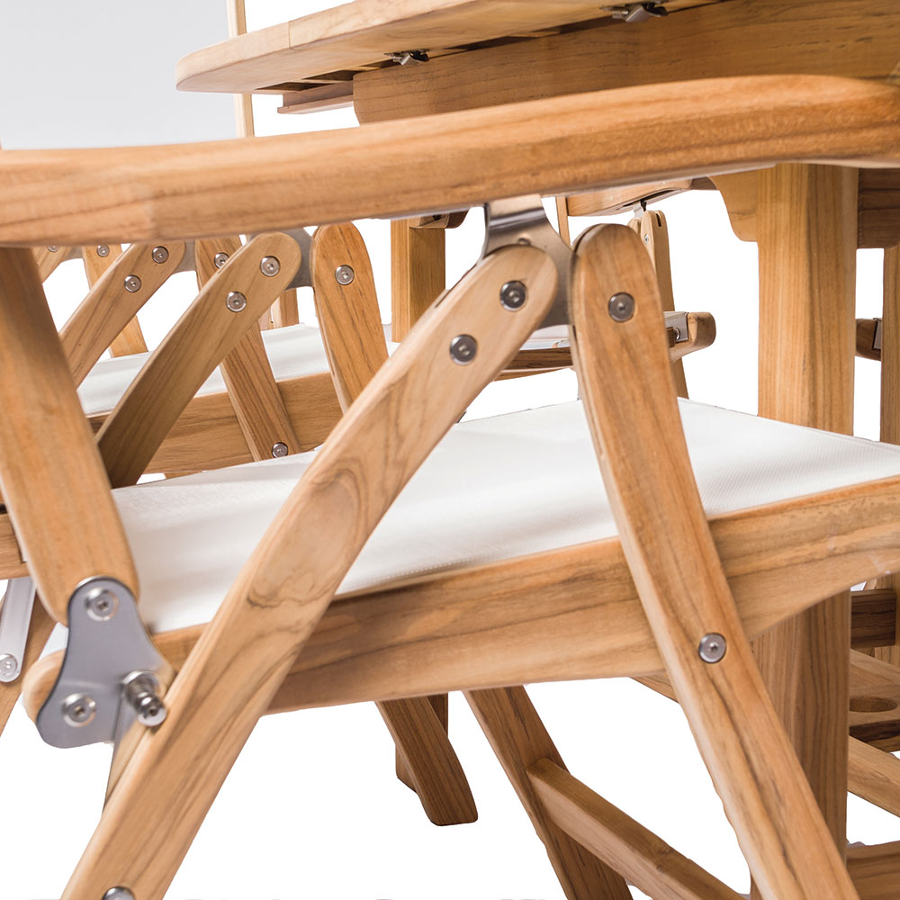 Royal Teak Collection P23 7-Piece Teak Patio Dining Set with 64/80/96x39.5-Inch Double Leaf Rectangular Expansion Table & Florida Sling Reclining Chairs