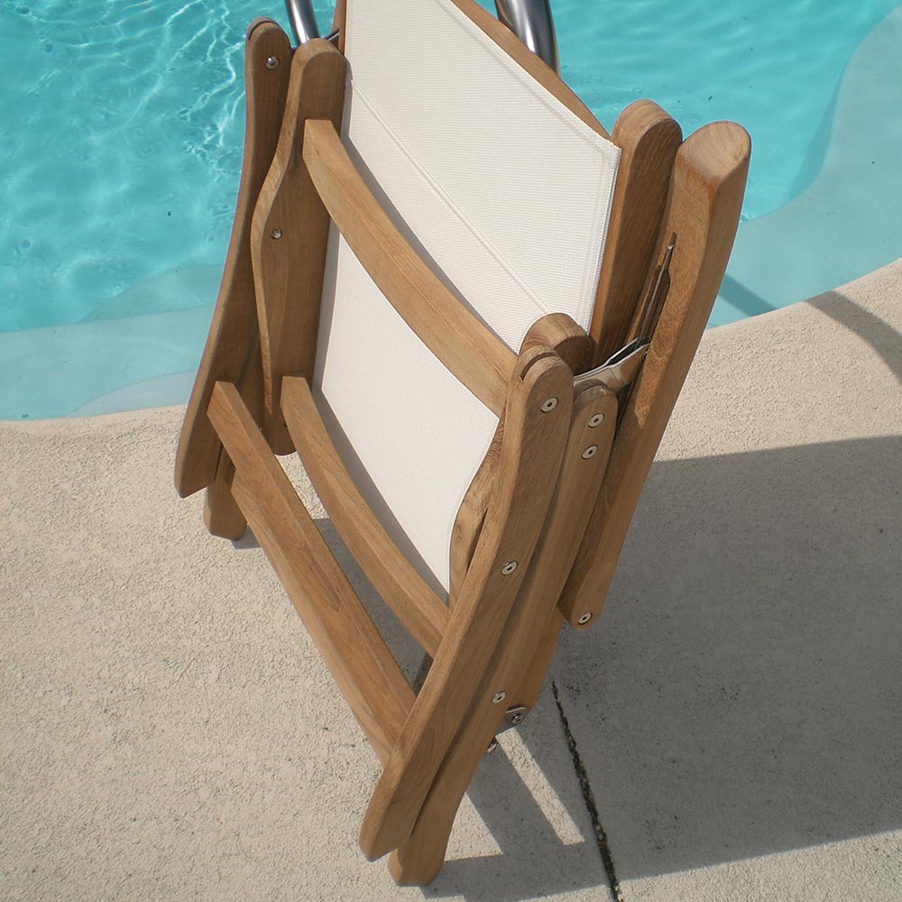 Royal Teak Collection P23 7-Piece Teak Patio Dining Set with 64/80/96x39.5-Inch Double Leaf Rectangular Expansion Table & Florida Sling Reclining Chairs