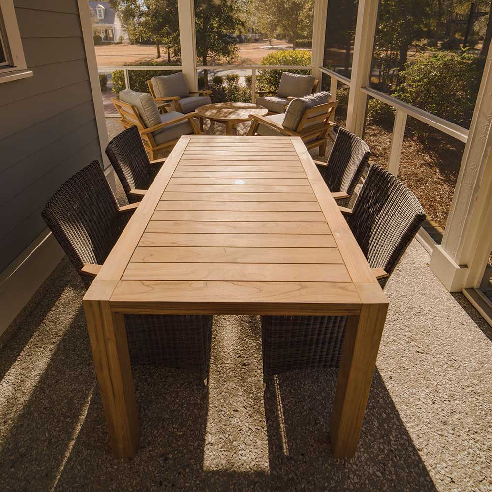 Royal Teak Collection P34 5-Piece Teak Patio Dining Set with 63x35-Inch Rectangular Table & Helena Full-Weave Wicker Chairs