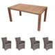 Royal Teak Collection P34 5-Piece Teak Patio Dining Set with 63x35-Inch Rectangular Table & Helena Full-Weave Wicker Chairs