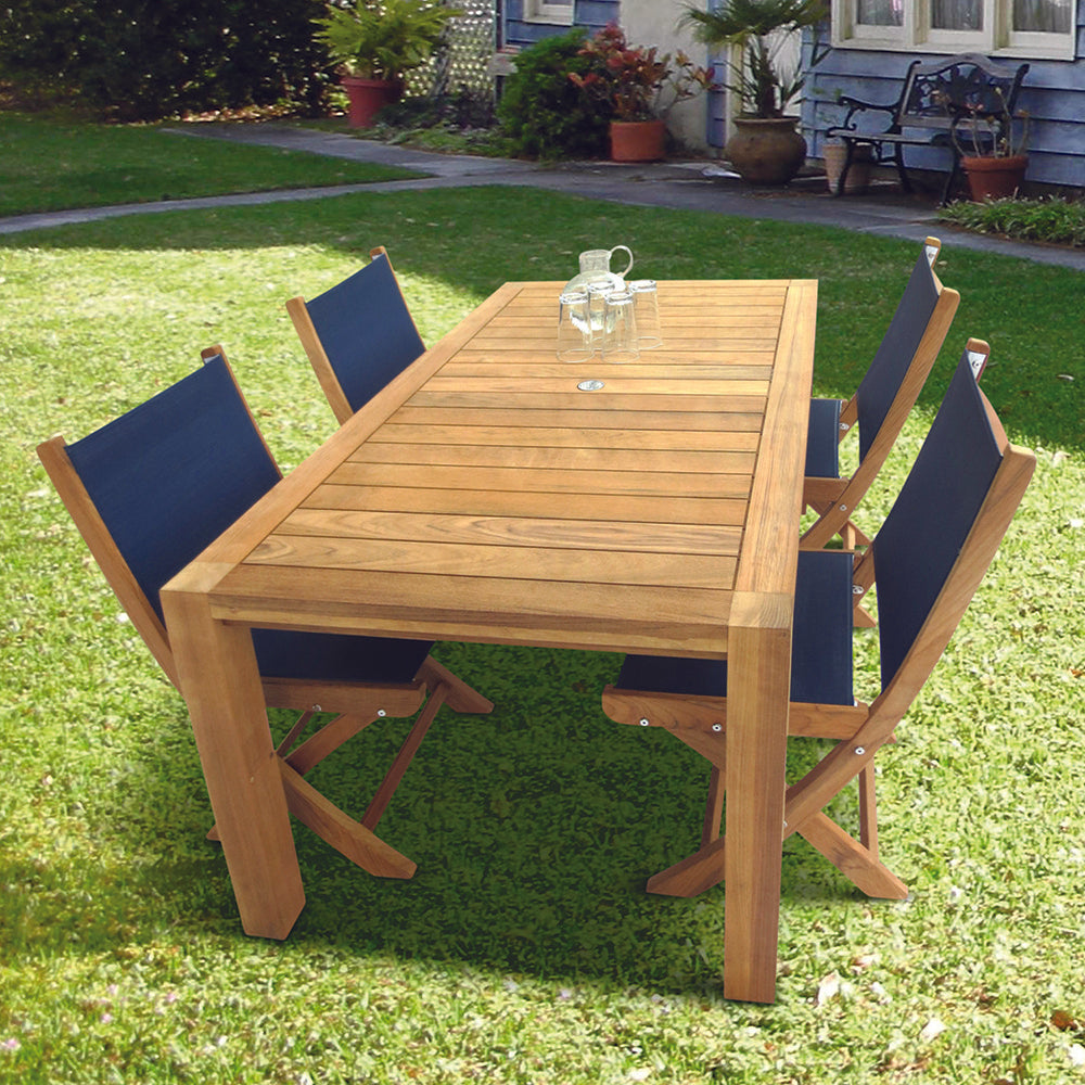 Royal Teak Collection P36 5-Piece Teak Patio Dining Set with 63x35-Inch Rectangular Table & Sailmate Sling Folding Side Chairs