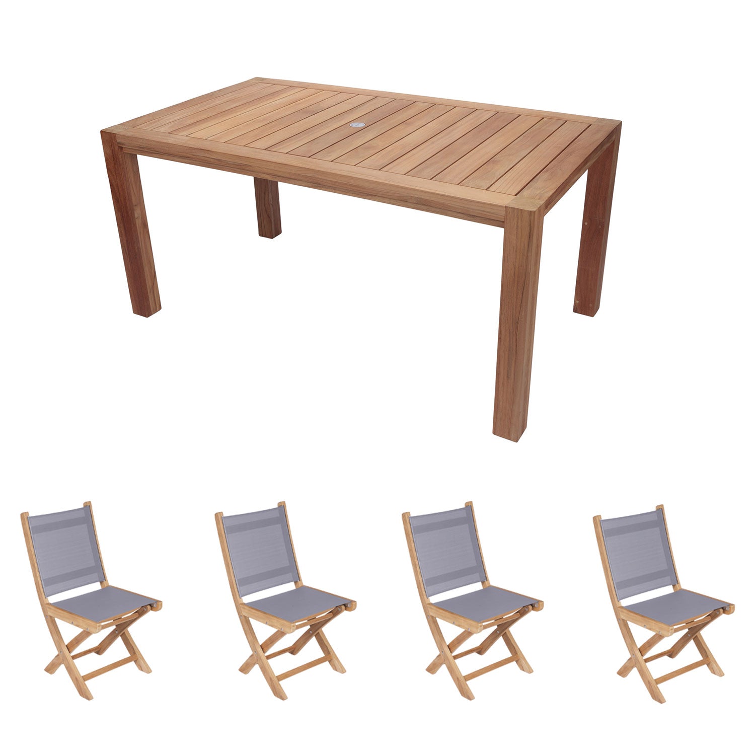 Royal Teak Collection P36 5-Piece Teak Patio Dining Set with 63x35-Inch Rectangular Table & Sailmate Sling Folding Side Chairs