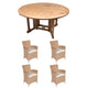 Royal Teak Collection P41 5-Piece Teak Patio Dining Set with 60-Inch Round Drop Leaf Table & Helena Full-Weave Wicker Chairs