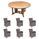 Royal Teak Collection P43 7-Piece Teak Patio Dining Set with 72-Inch Round Drop Leaf Table & Helena Full-Weave Wicker Chairs