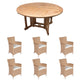 Royal Teak Collection P43 7-Piece Teak Patio Dining Set with 72-Inch Round Drop Leaf Table & Helena Full-Weave Wicker Chairs