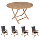 Royal Teak Collection P47 5-Piece Teak Patio Dining Set with 47-Inch Sailor Round Folding Table & Florida Sling Reclining Chairs