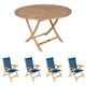 Royal Teak Collection P47 5-Piece Teak Patio Dining Set with 47-Inch Sailor Round Folding Table & Florida Sling Reclining Chairs