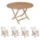 Royal Teak Collection P47 5-Piece Teak Patio Dining Set with 47-Inch Sailor Round Folding Table & Florida Sling Reclining Chairs
