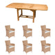 Royal Teak Collection P6 7-Piece Teak Patio Dining Set with 72/96x39-Inch Rectangular Expansion Table & Helena Full-Weave Wicker Chairs