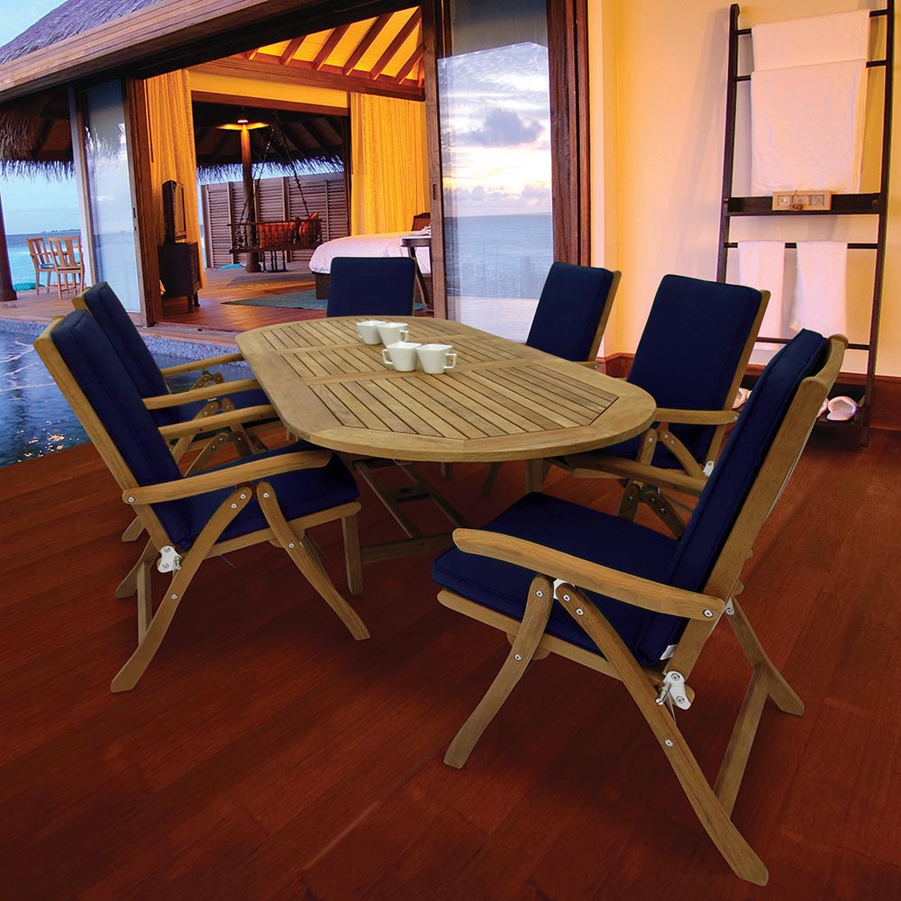 Royal Teak Collection P73 7-Piece Teak Patio Dining Set with 72/96-Inch Oval Expansion Table & Estate Reclining Chairs
