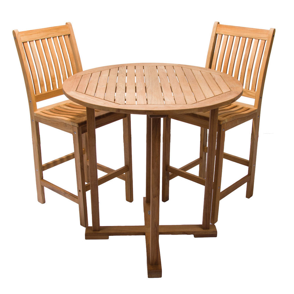 Royal Teak Collection P98 5-Piece Teak Patio Conversation Set with 39-Inch Round Bar Table & Classic Bar Chairs