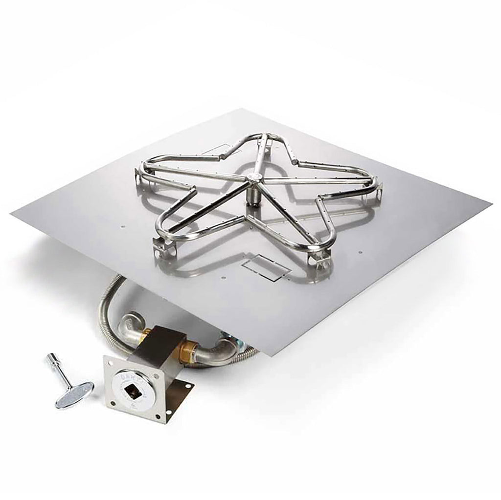 Square flat pan gas fire pit burner kit with stainless burner ring and control base