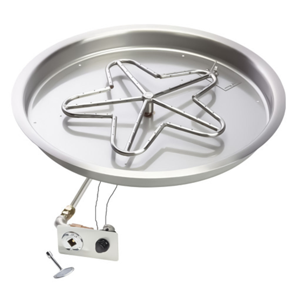 HPC Fire Penta or Round FPPK Push Button Flame Sensing Gas Fire Pit Kit with Round Bowl Pan