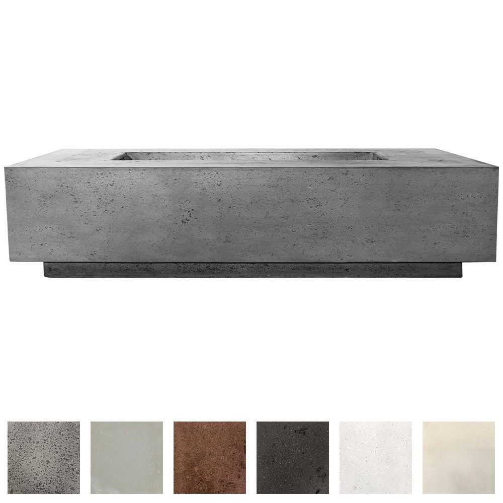 Rectangle concrete gas fire pit with open burner tray, grey finish