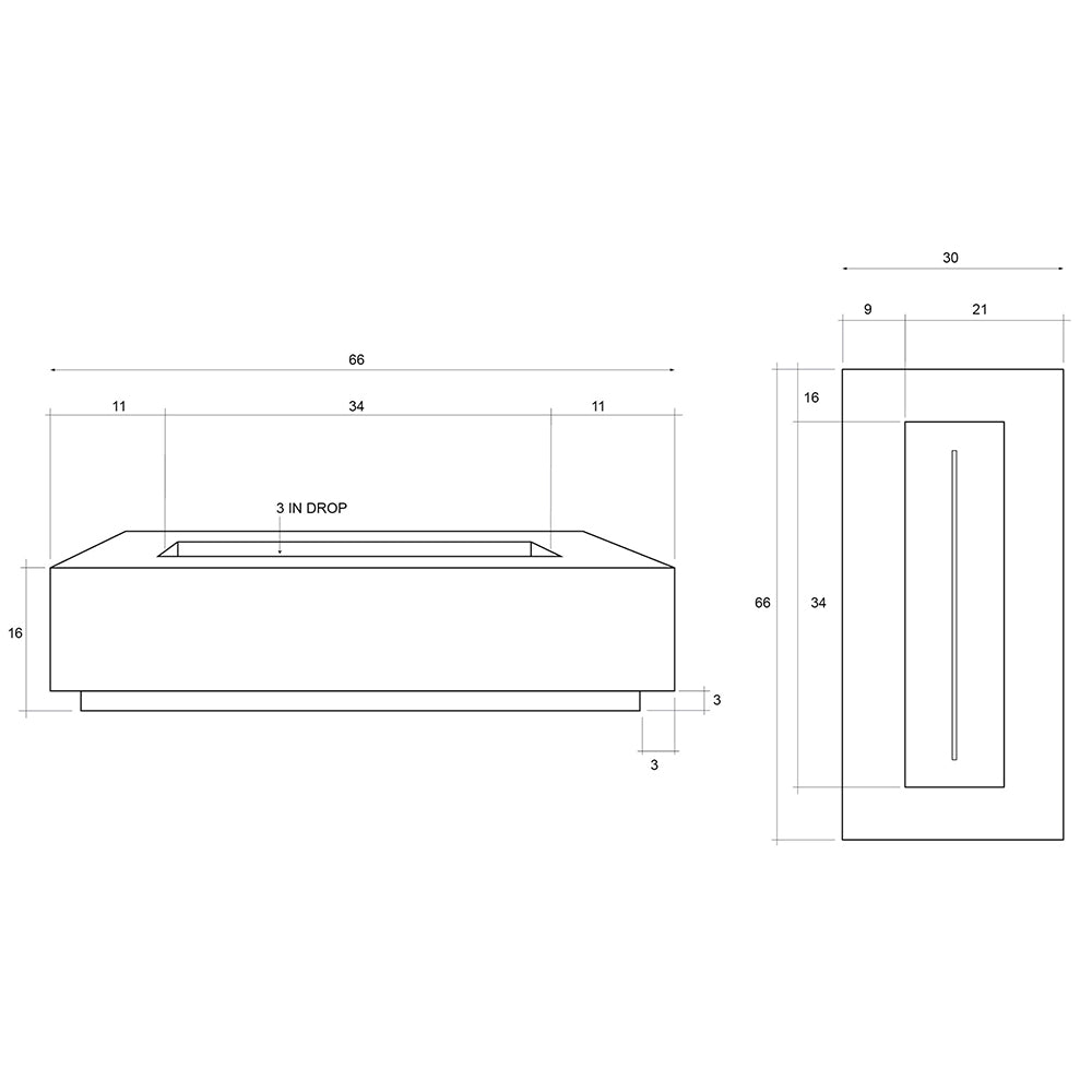 Prism Hardscapes Tavola 66 Slim Concrete Gas Fire Pit, 66x30-Inch