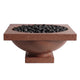 Brown concrete gas fire bowl with lava rocks in open burner