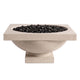 Light beige concrete gas fire bowl with lava rocks in open burner