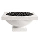 White speckled concrete gas fire bowl with lava rocks in open burner