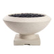 Light gray concrete gas fire bowl with rock-filled burner, 33-inch round
