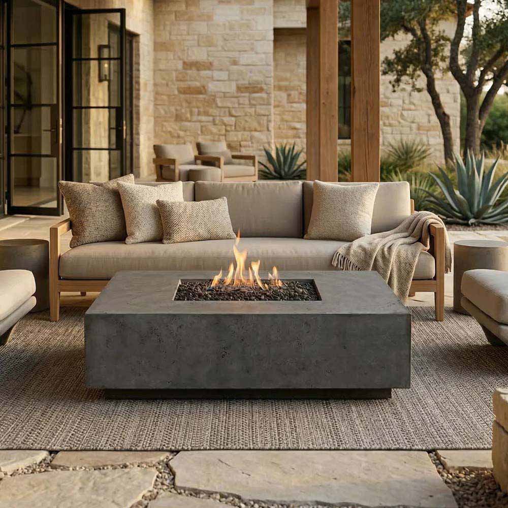 Prism Hardscapes Tavola 7 Concrete Gas Fire Pit, 60x50-Inch