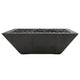 Dark concrete gas fire bowl with lava rock, open rectangular top