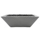 Medium gray concrete gas fire bowl with lava rock, open rectangular top