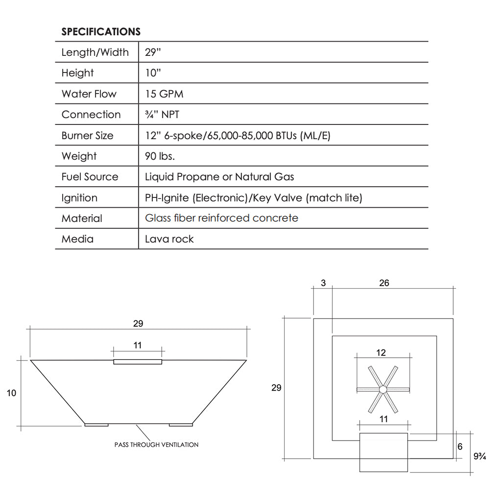 Prism Hardscapes Lombard Concrete Gas Fire and Water Bowl, 29x29-Inch