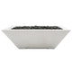 Light concrete gas fire bowl with lava rock, open rectangular top