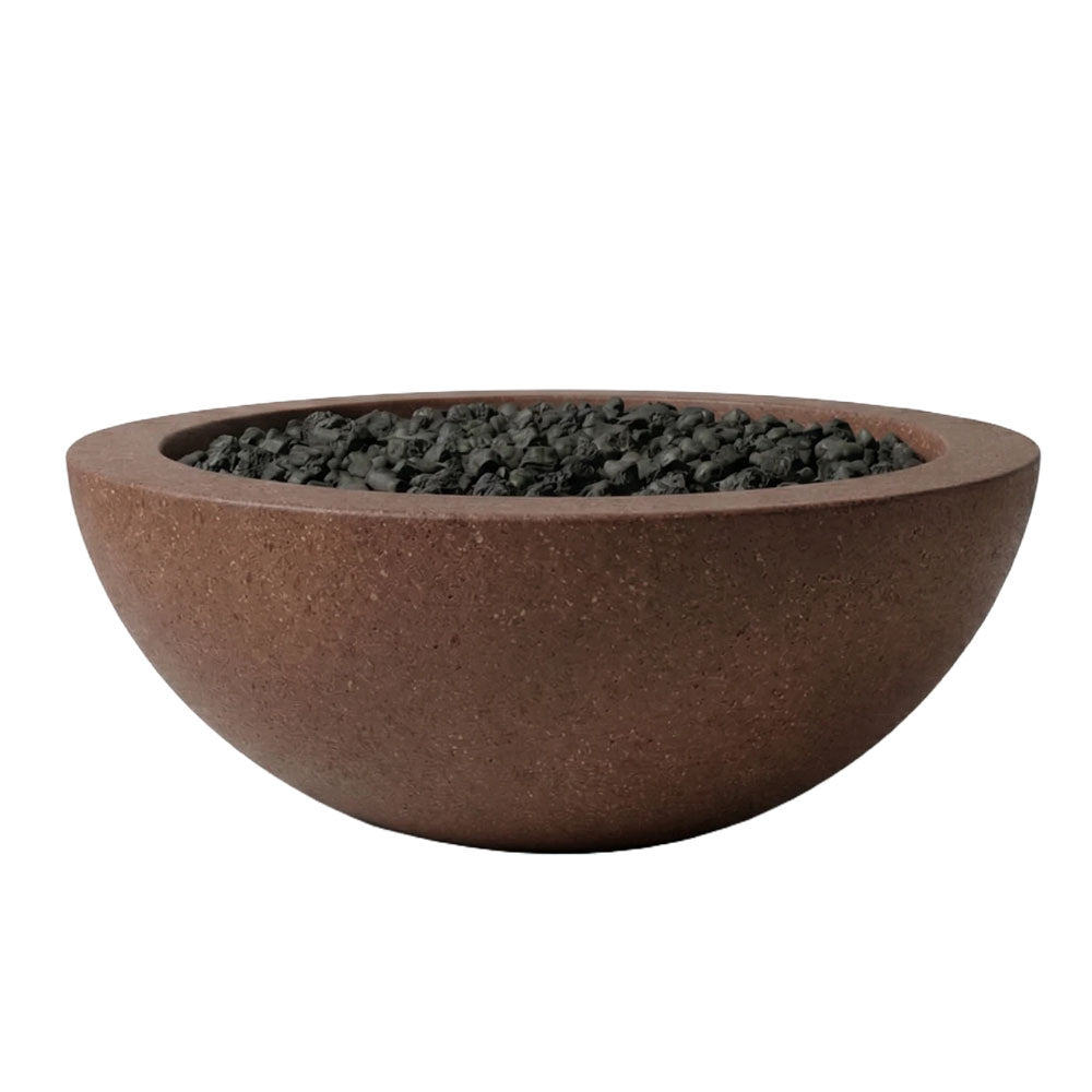 Concrete gas fire bowl with pebble burner, cafe brown finish