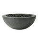 Concrete gas fire bowl with pebble burner, gray speckled finish