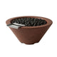 Concrete gas fire and water bowl with brown finish and black lava rocks in tray