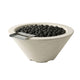 Concrete gas fire and water bowl with beige finish and black lava rocks in tray