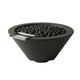Concrete gas fire and water bowl with dark gray finish and black lava rocks