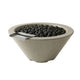 Concrete gas fire and water bowl with beige finish and black lava rocks in center