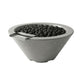 Concrete gas fire and water bowl with light gray finish and black lava rocks