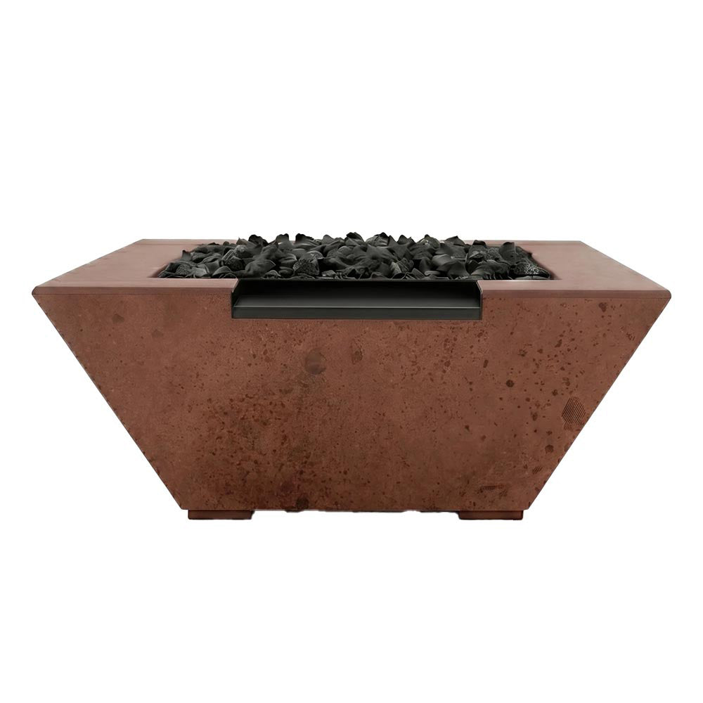 Lombard tall concrete gas fire and water pit in cafe brown, black burner rocks