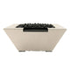 Light sand concrete gas fire and water pit with lava rocks under a black burner