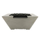 Light gray concrete gas fire and water pit with lava rocks and a black burner