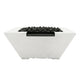 Lombard tall concrete gas fire and water pit in white, black burner rocks and panel