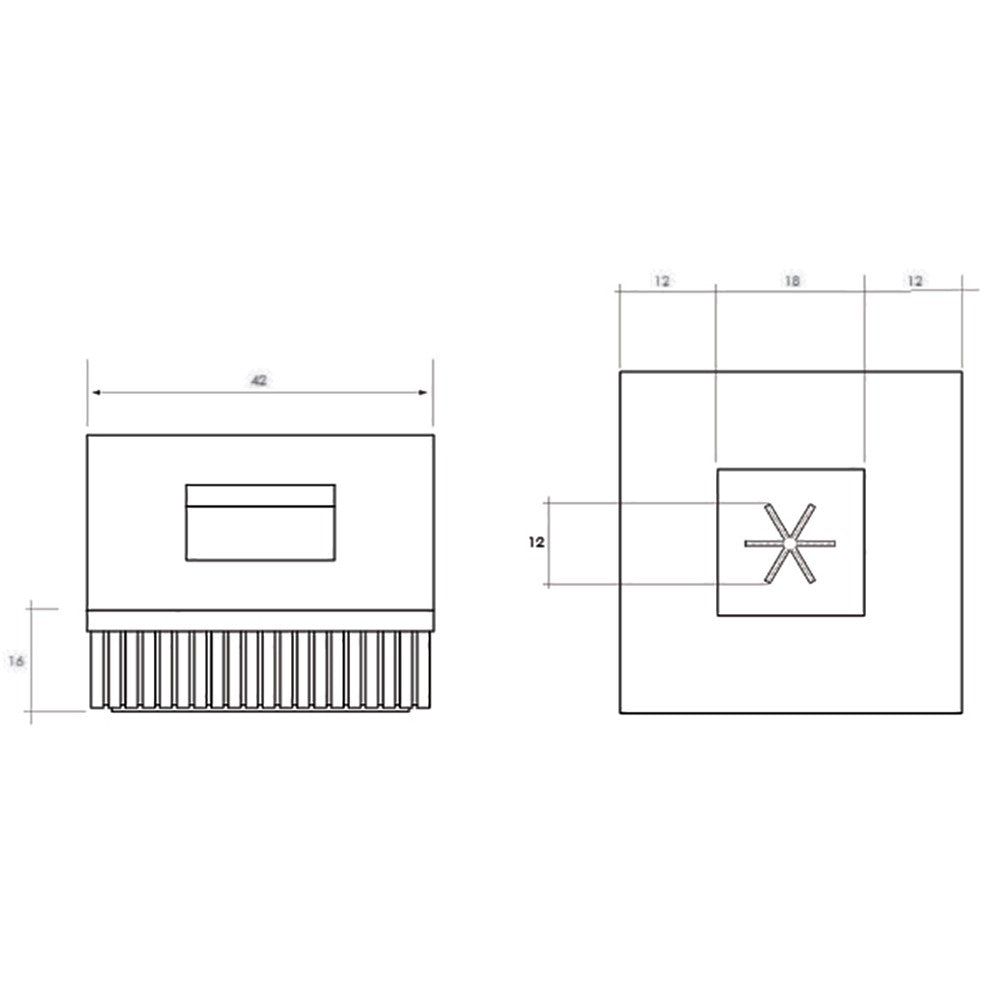 Rectangular concrete gas fire pit design diagram with front and top dimensions