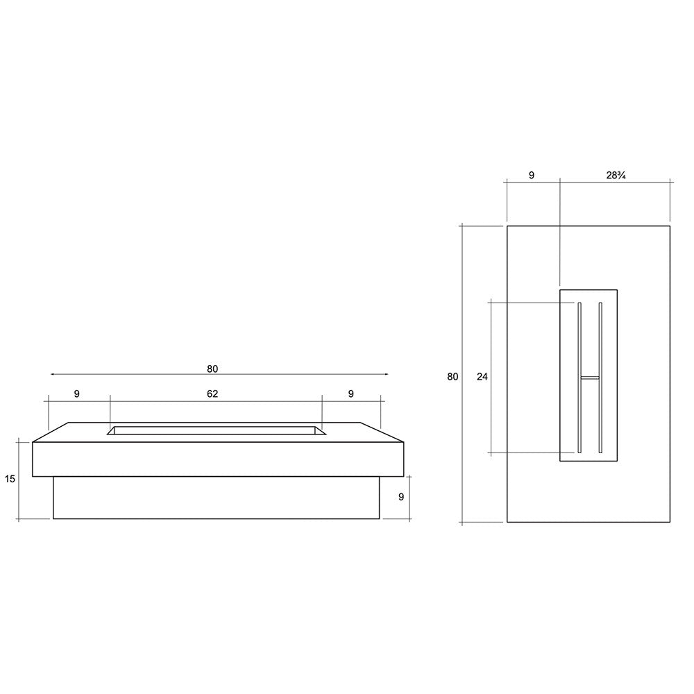 Rectangular concrete gas fire pit with built-in burner tray, 80 x 38 in
