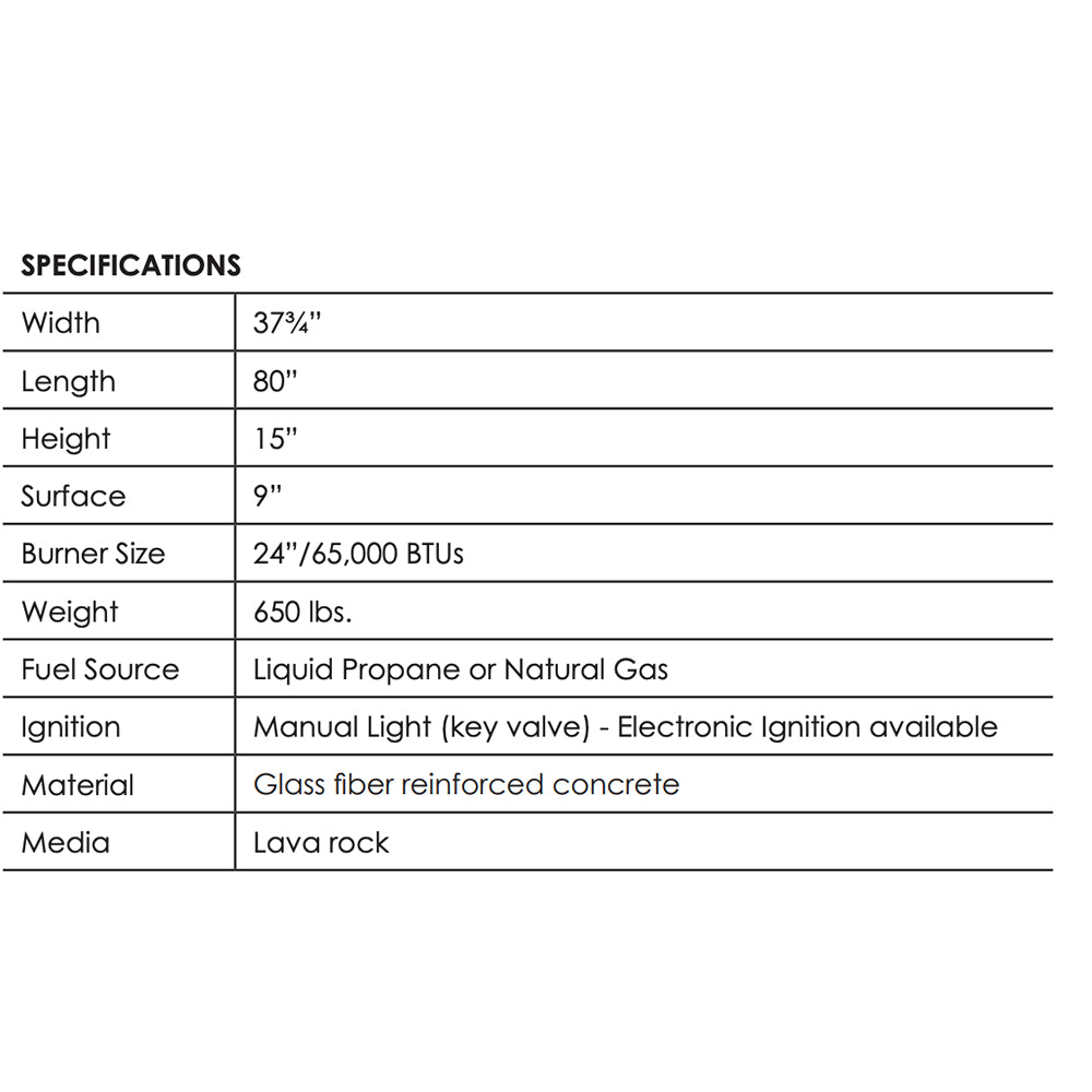 Prism Hardscapes Elevate Concrete Gas Fire Pit, 80x38-Inch