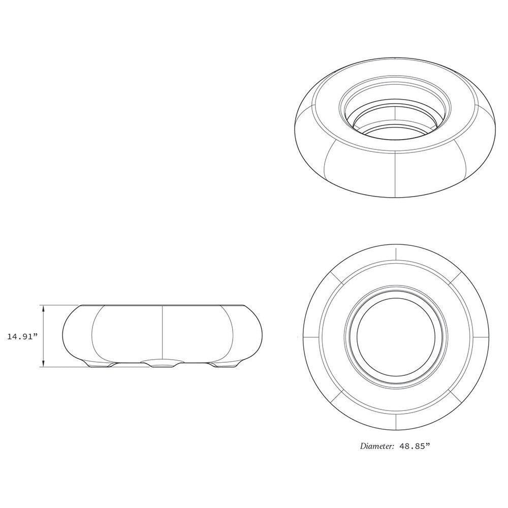 Concrete gas fire bowl, 48.75-inch diameter, top burner opening (diagram).