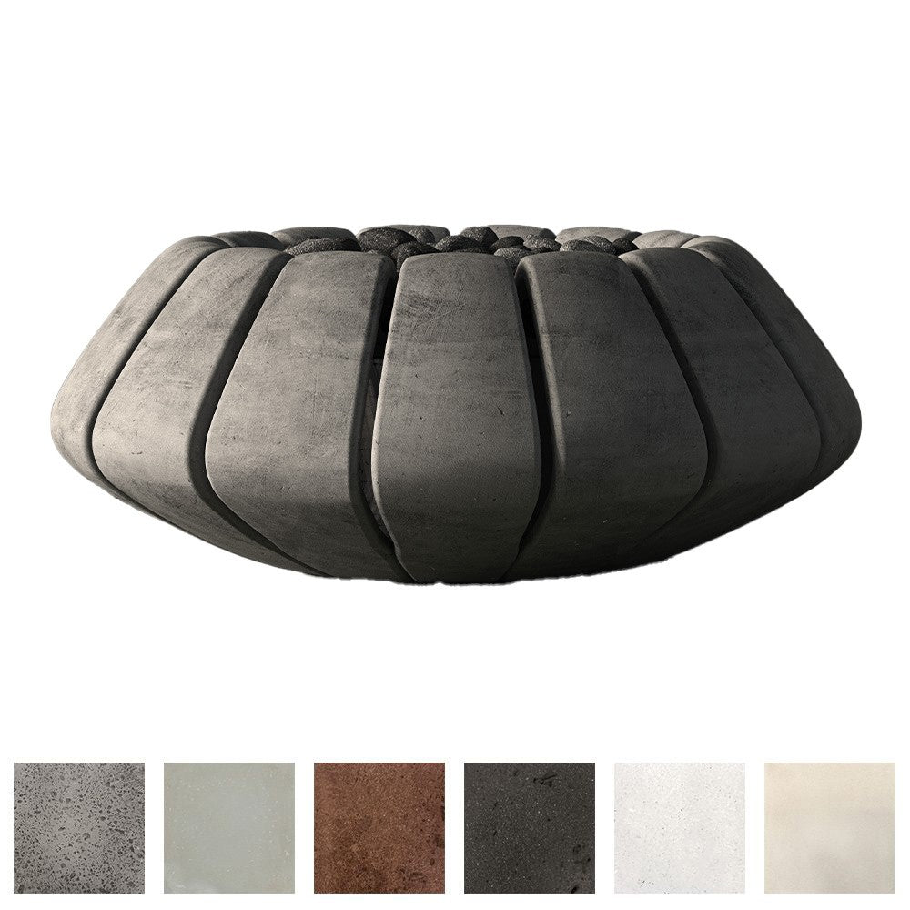 Concrete gas fire bowl with raised segmented design, dark gray finish