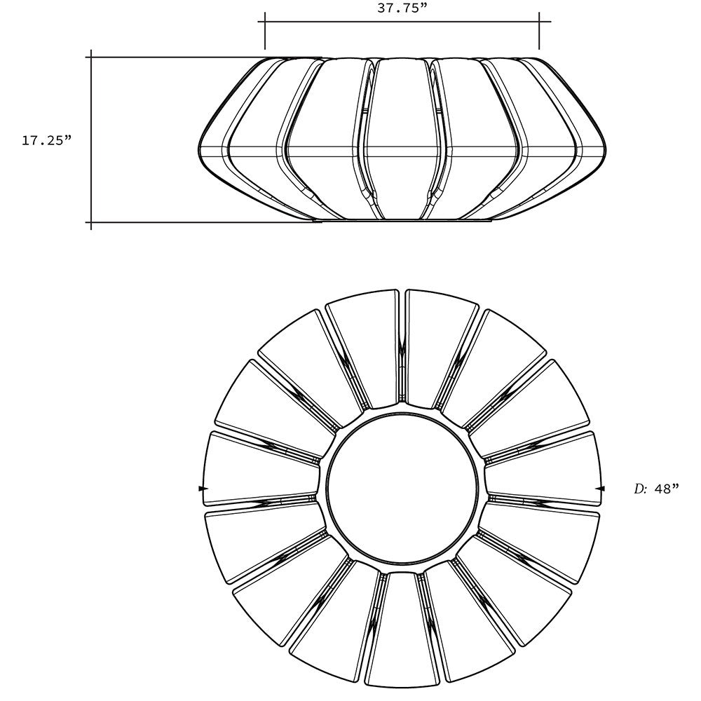 Concrete gas fire bowl design diagram with segmented burner housing, 48-inch