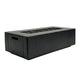 Dark gray concrete gas fire pit, rectangular body with side access door and lava rock tray