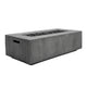 Dark concrete propane gas fire pit with burner tray, lava rocks, and side control door