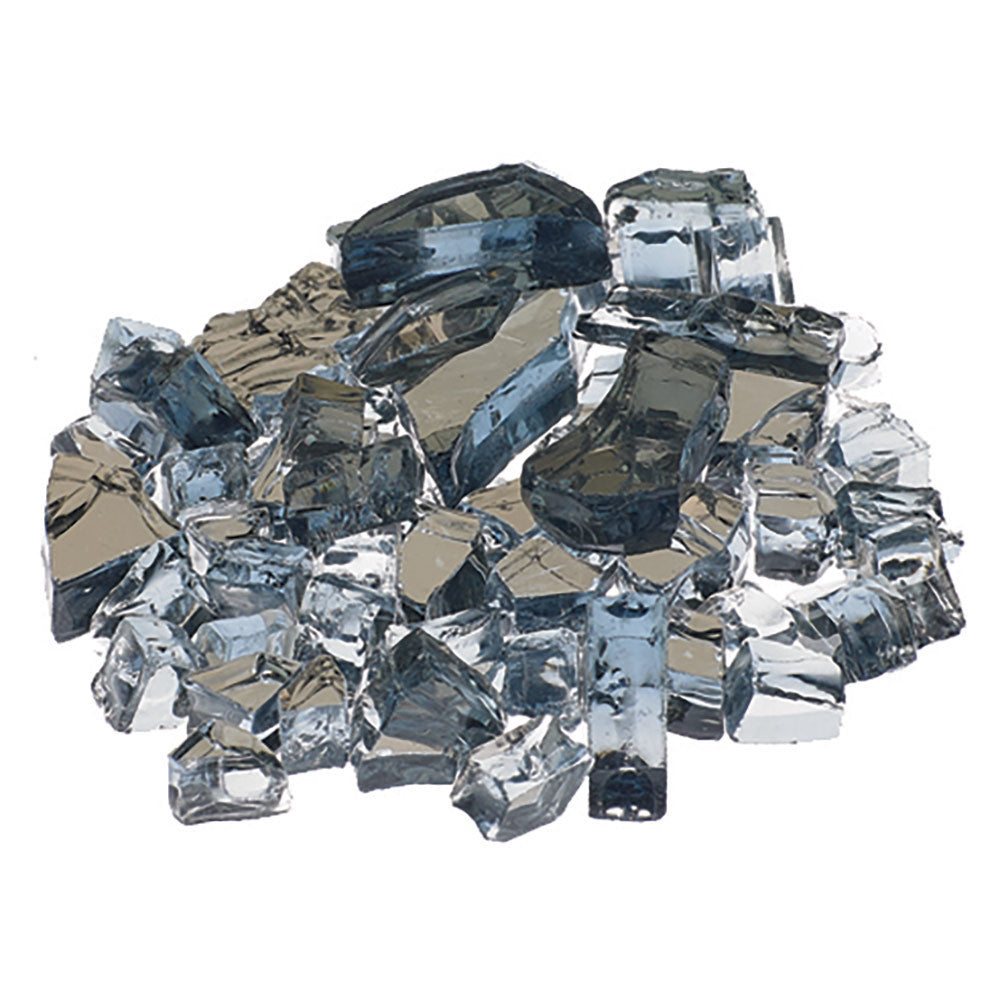 Metallic fire glass chunks in dark blue and clear silver pieces, 1/4-inch