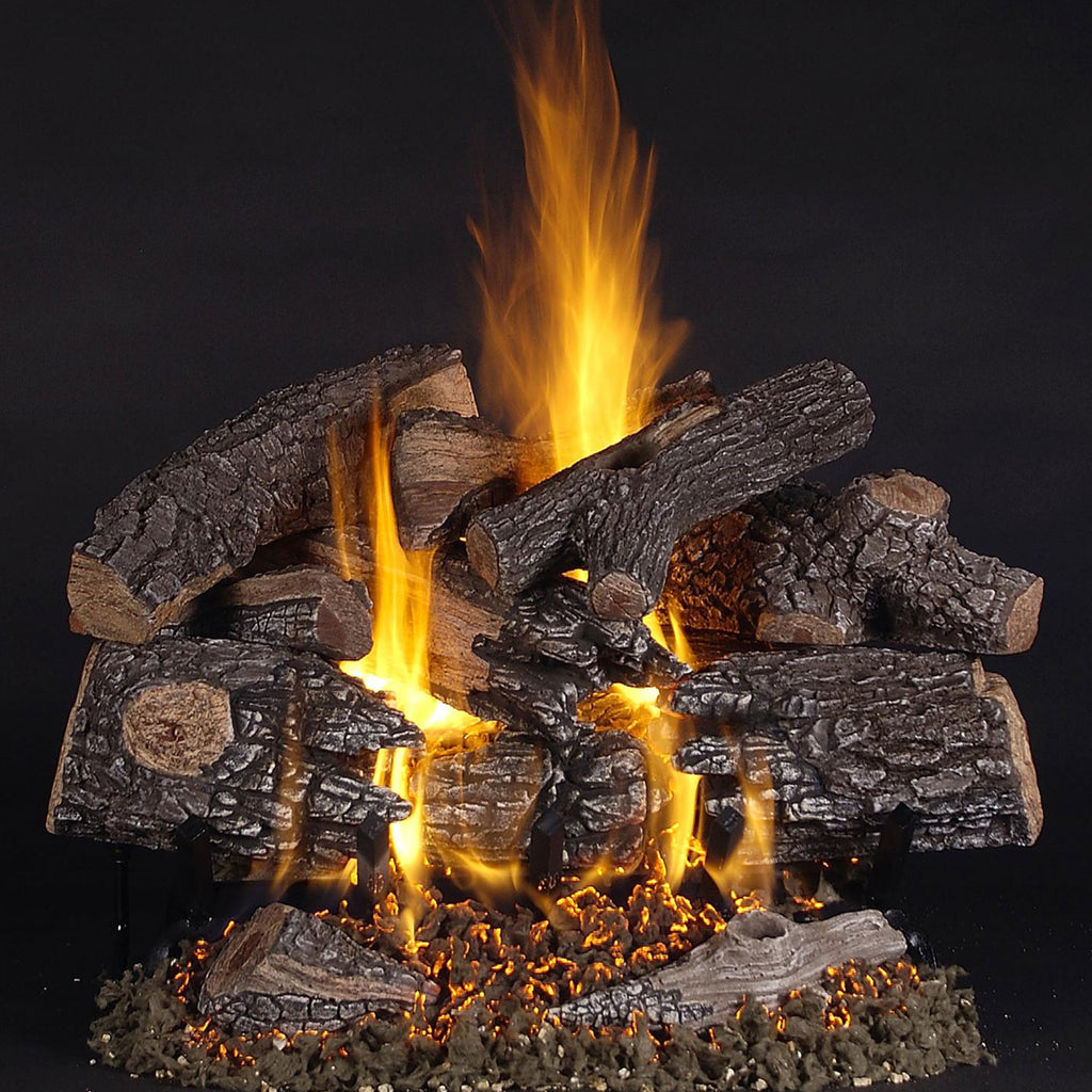 TimberFire gas fire logs with glowing embers and visible flames
